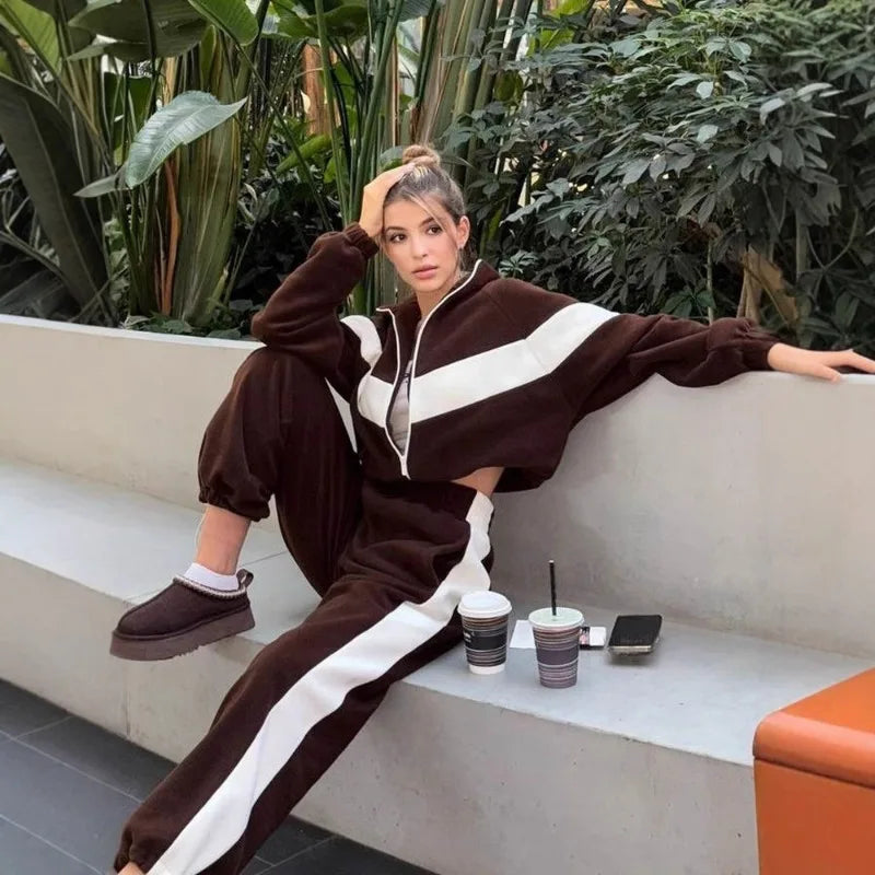 Women's Ready Zip Front Set Street Style Lightweight Hoodie & Pants Two Piece Sports Casual Fashion Loose Outdoor Outfit