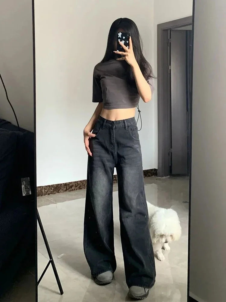 Slimming High-waisted Jeans For Women Pear-shaped Loose-fit Straight-leg Bell Bottoms Plus-size Female Denim Trousers