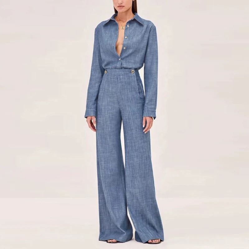 Kristarsgirl Autumn 2025 Simple Urban 2 Pieces Set for Woman Long Shirts Tops High Waisted Long Pants Office Outfits Two Piece