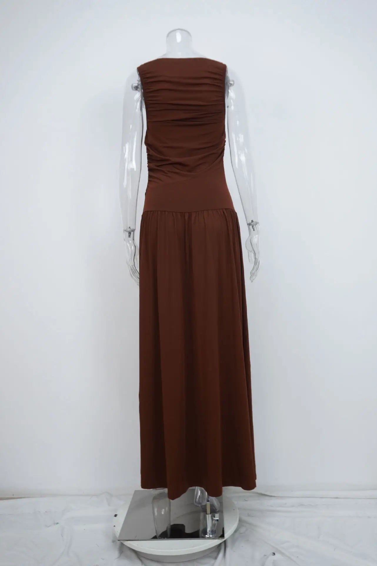 VEITCHE Summer Elegant Women Sleeveless Maxi Dress Milk shreds Neck High Waist Ladies Sexy Ruched Long Dress New Party Gown