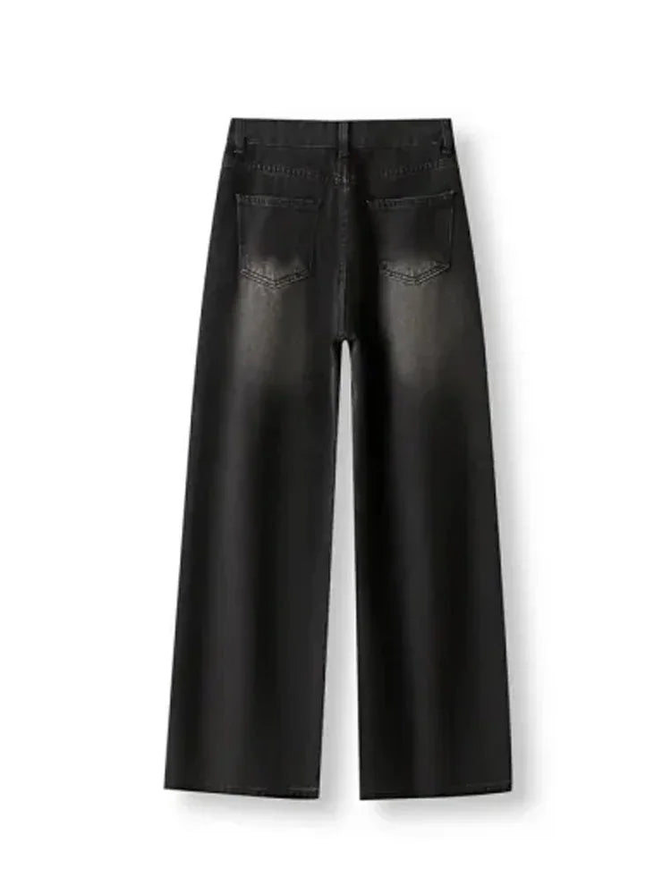 Slimming High-waisted Jeans For Women Pear-shaped Loose-fit Straight-leg Bell Bottoms Plus-size Female Denim Trousers