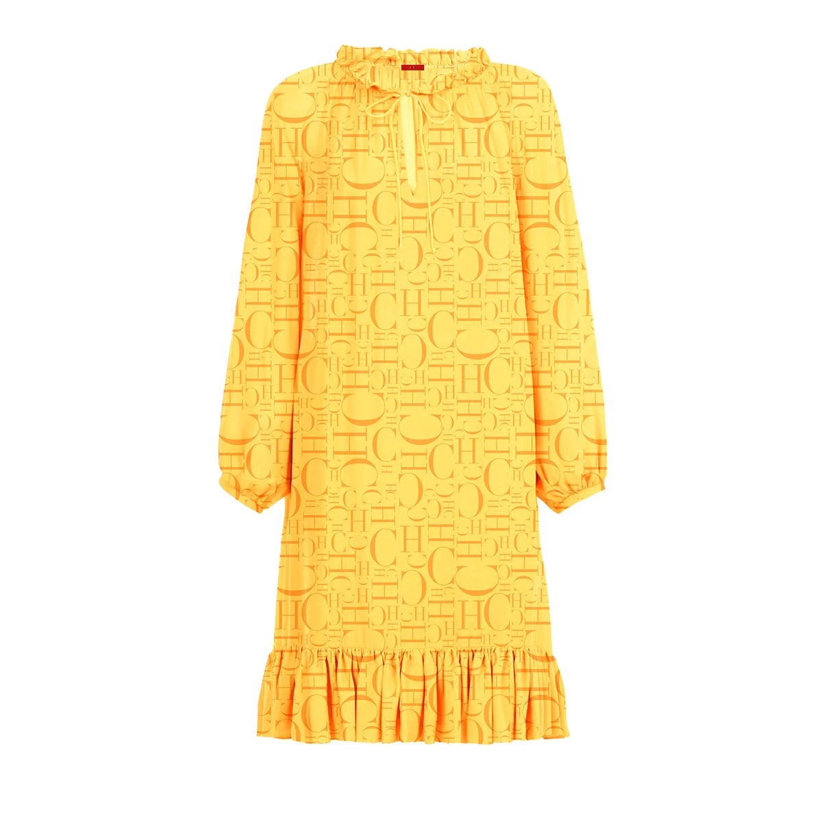 Chch Women's Dress 2025 Spring New Light Yellow Printed Long Sleeve Dress Loose Edition Dress