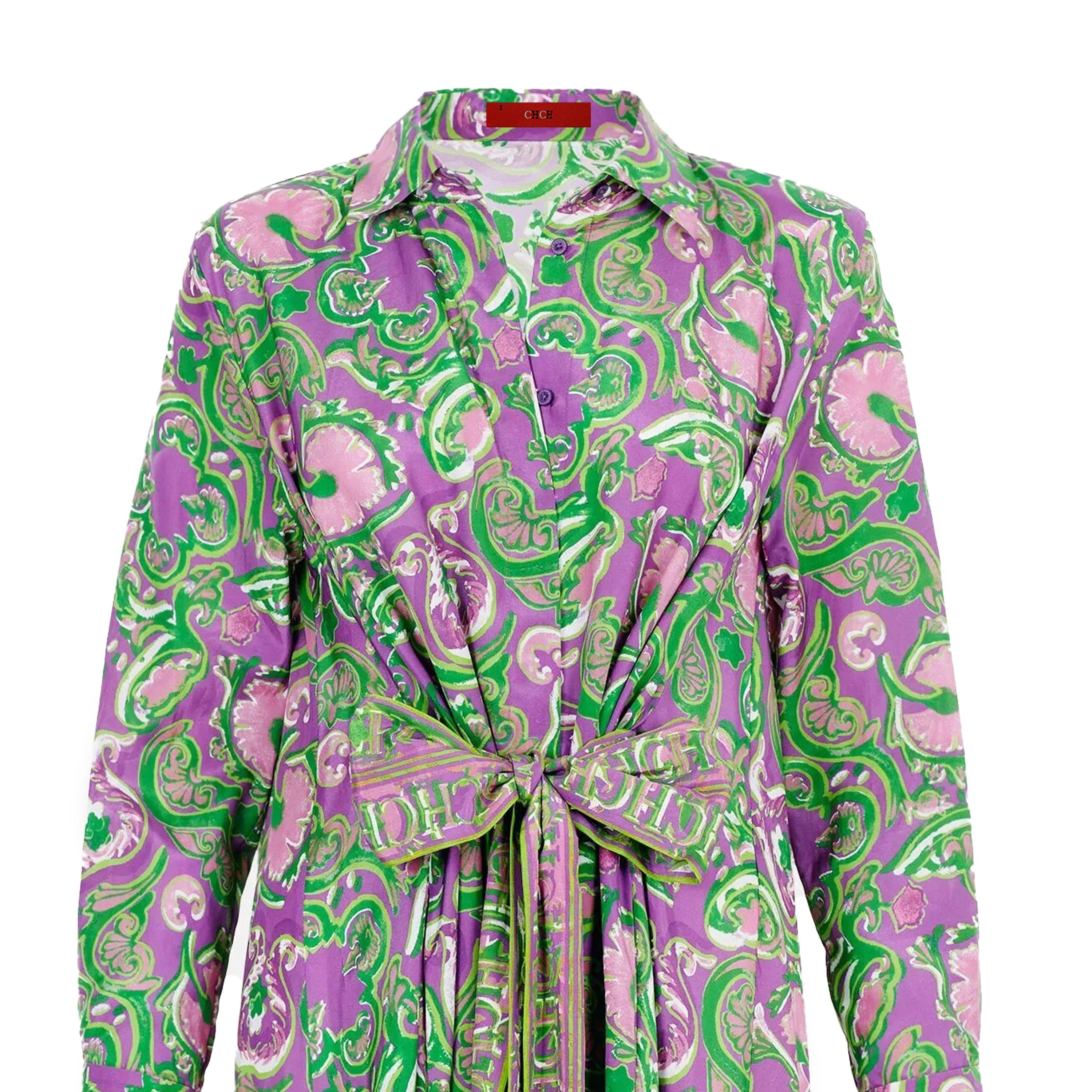 CHCH Women's Dress New Long sleeved Polo Collar Printed Shirt Dress Business Casual Long Dress