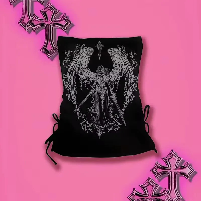 Y2k Retro Strapless Corset Tops Women Harajuku Cropped Crop Tops gothic Print Solid Camis Summer Casual Sleeveless Strap Topsexy
