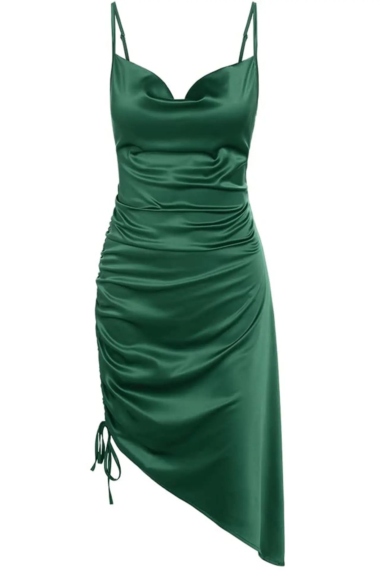2024 Summer Women Satin Backless Sexy Black Dress Female Vestidos Elegant Solid Drawstring Irregular Party Midi Dresses