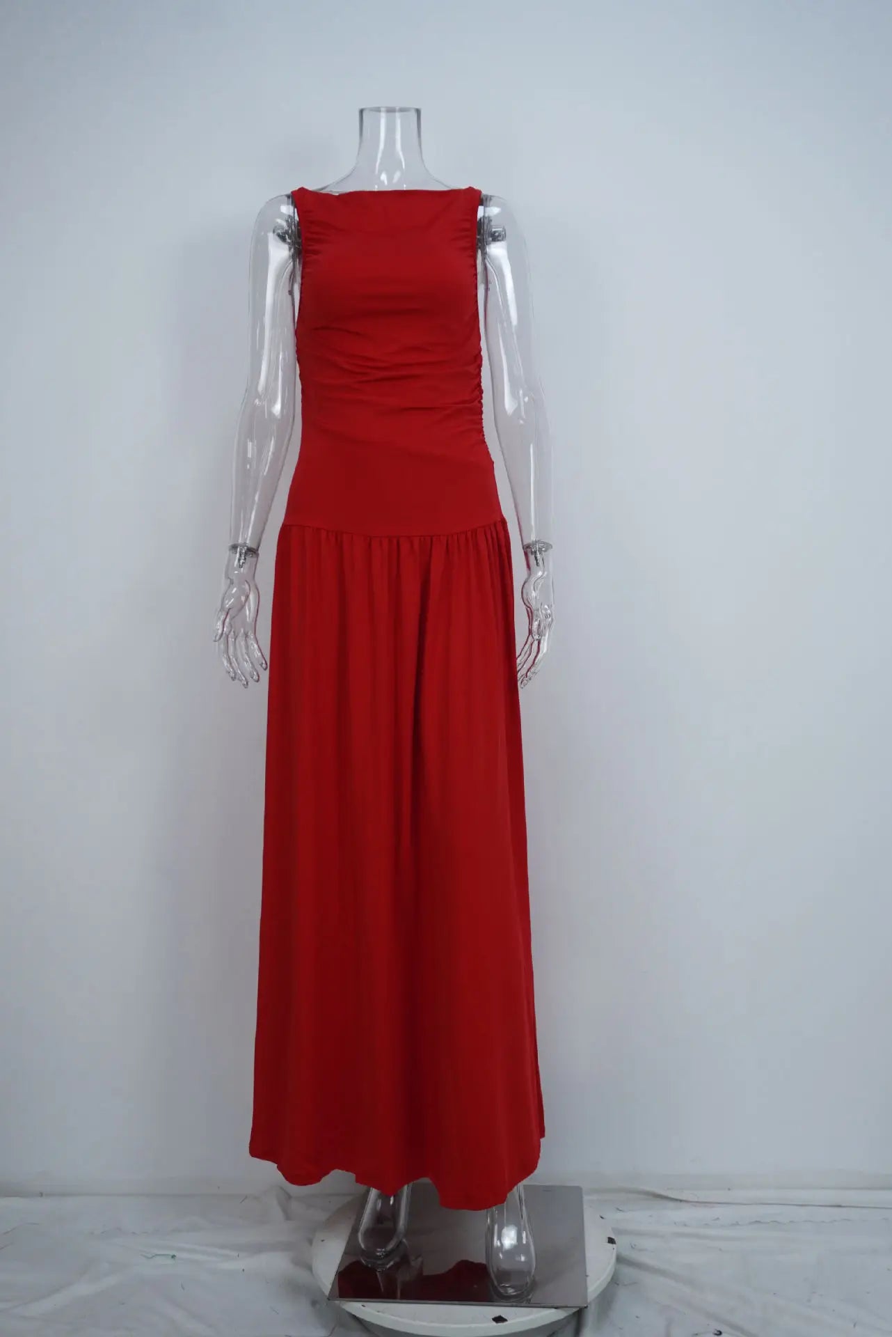 VEITCHE Summer Elegant Women Sleeveless Maxi Dress Milk shreds Neck High Waist Ladies Sexy Ruched Long Dress New Party Gown