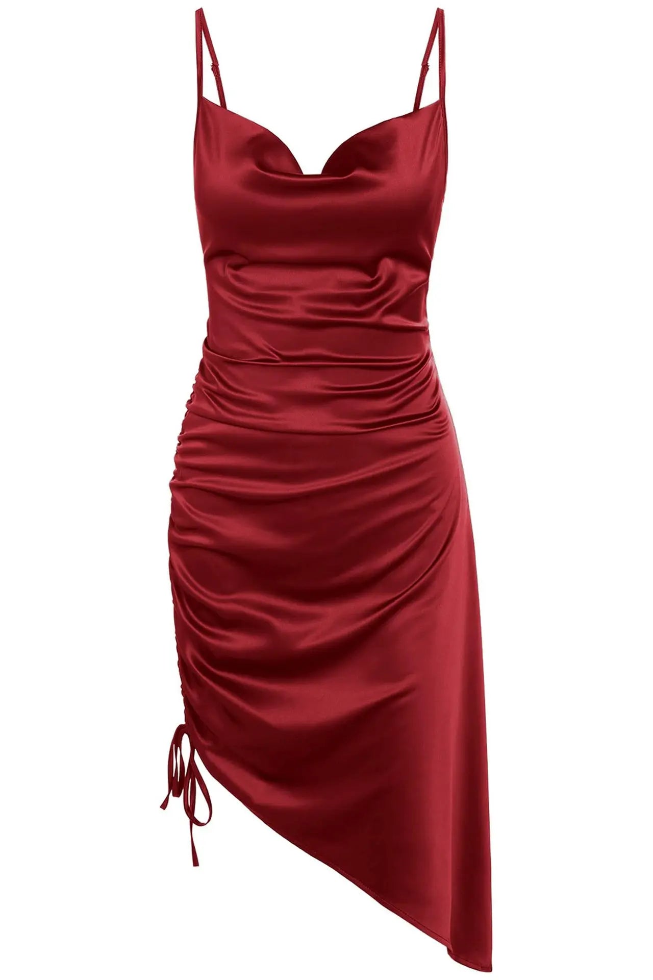 2024 Summer Women Satin Backless Sexy Black Dress Female Vestidos Elegant Solid Drawstring Irregular Party Midi Dresses