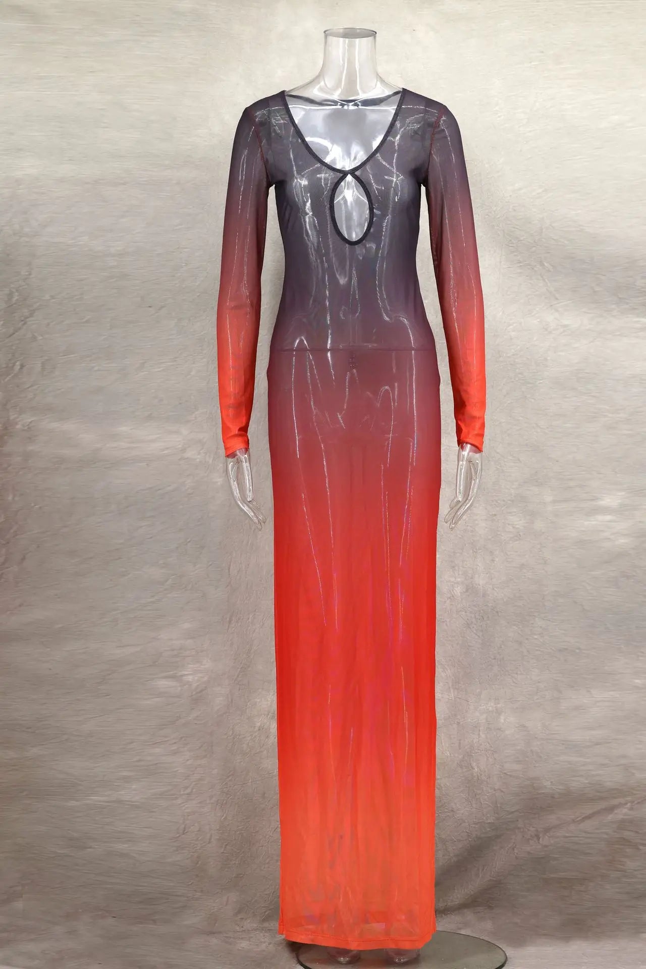 VEITCHE Fashion Women Vacation Style Beach Long Dress Contrast Color Gradient Perspective Hollow Slit 2025 Summer Maxi Dresses