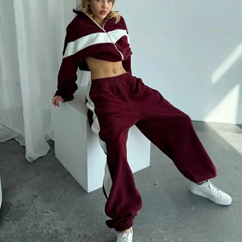 Women's Ready Zip Front Set Street Style Lightweight Hoodie & Pants Two Piece Sports Casual Fashion Loose Outdoor Outfit