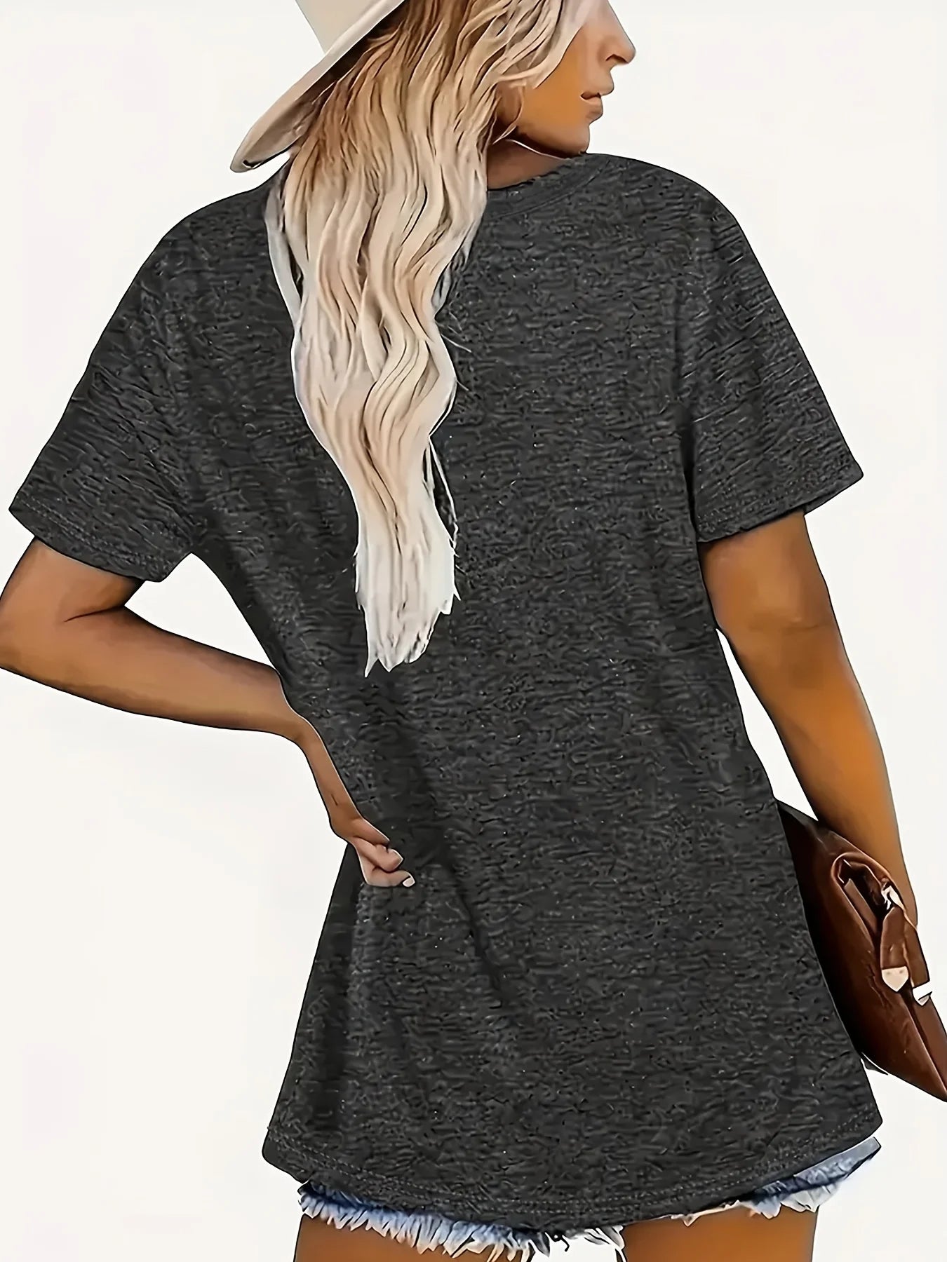 Moon Mandala Women's Tee - Boho Celestial Graphic, Casual Dark Gray Top